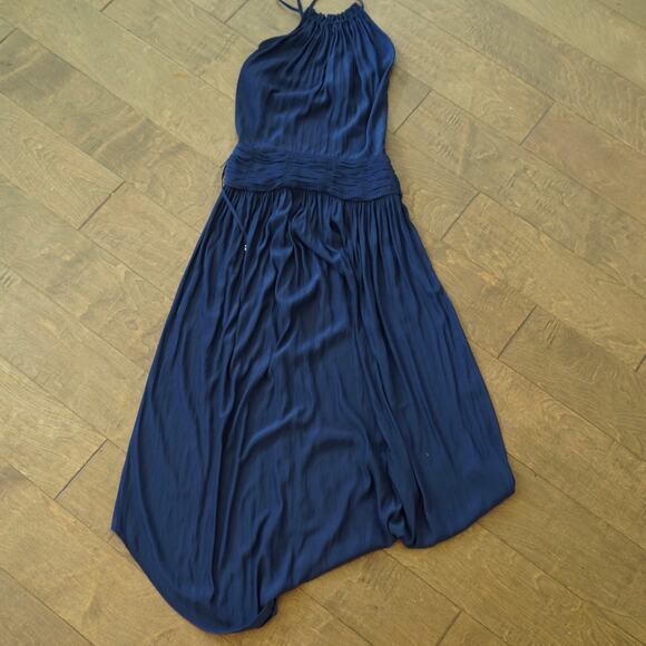 Ramy Brook Ruched Back Pleated Midi Dress Navy Womens Size 0 - Picture 4 of 9